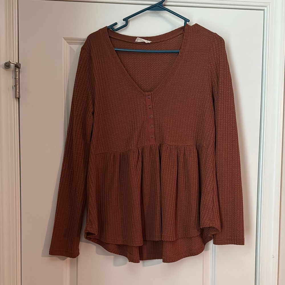 Elegant V-Neck Rust Blouse